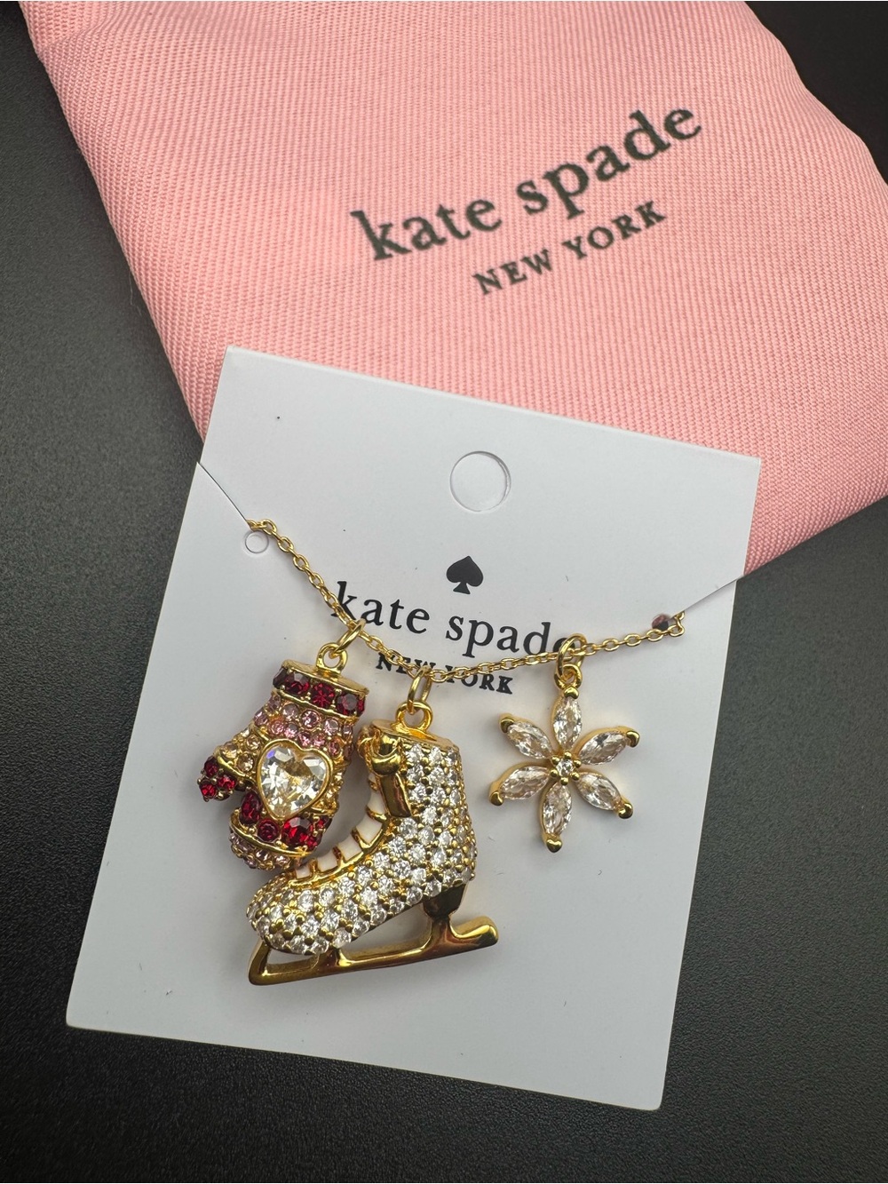 kate spade Girls' Gold Necklace with Pink and Clear Charm Accents